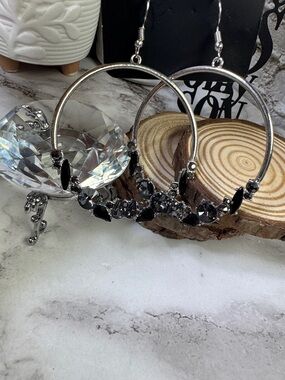 paparazzi Black Crystal Hoop Drop Earrings